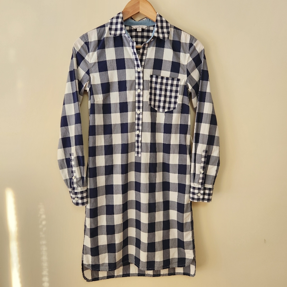 L.L. Bean Navy and White Gingham Midi Shirt Dress